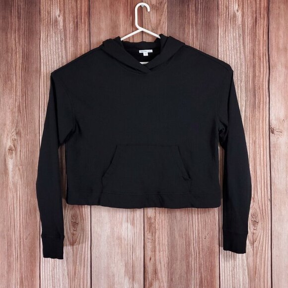 James Perse Womens Size 3 Large Relaxed Crop Hoodie Black Cotton - Picture 2 of 11
